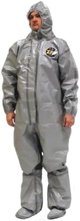 Kappler Zytron 200 Chemical Protection Coverall with Hood and Sock Boots, Disposable, Elastic Cuff, Gray, Large - X-Large (Pack of 1)