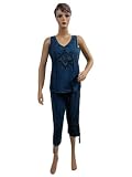 Womens Relaxed Fashion Embroidered Blouse Royal Blue Shirt with Short Pant Dress