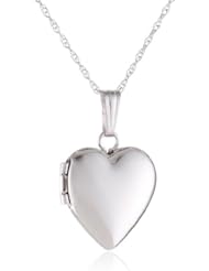 14k White Gold Childrens Heart Locket Necklace, 15"