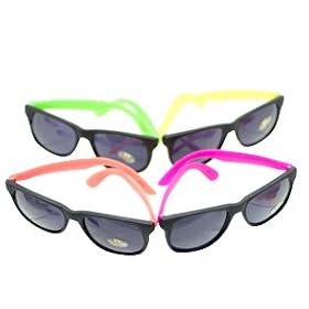 Click here to buy 12 - NEON 80's style PARTY SUNGLASSES with dark lens by wholesale-distributor.