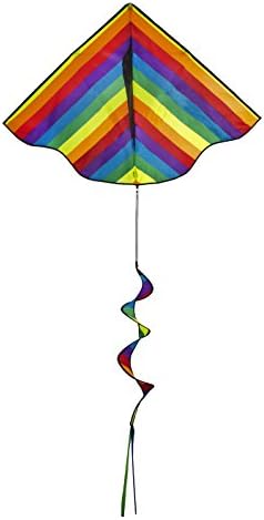 El Rey: 46-inch Rainbow Stripe Delta Kite with Spinning Tail. Includes: Ergonomic Handle with 170-feet Nylon Kite Flying Line, Convenient Carrying Case, and the El Rey No-Hassle Lifetime Warranty