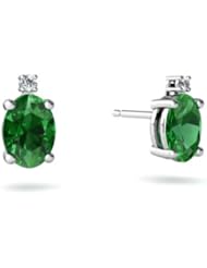 Created Emerald 14kt White Gold Stud Earrings