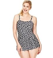Plus Tummy Control Cherry Print Skirt Swimsuit