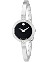 Movado Womens 0606628 Bela Stainless Steel Case and Bangle Bracelet Diamonds Black Dial Watch