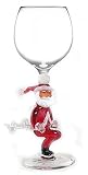 Hand Blown Santa Claus Skiing Decorative Wine Glass by Yurana Designs - W233