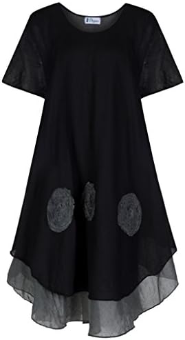 100% Cotton Short Sleeve Ladies Dress Bo Ho Lagenlook Hippie Style NANDR194 (Black)