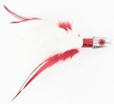 3oz Trolling Feather- White/ Red - T&M Jigs TF3WR, Fishing Lures & Lure Kits
