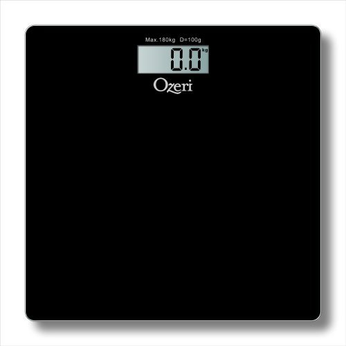 Ozeri Ultra Slim Digital Body Weight Bathroom Scale in Elegant Black, with Widescreen LCD Display and InstaOn Technology