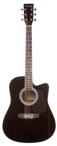Huntington Full Size Dreadnought Cutaway Acoustic Guitar with Free Carrying Bag and Accessories - Black Ebony (Guitar, Case, Strap, Pick, eBook, Free Mini Rubber Guitar & Pick)