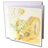 Patricia Sanders Creations - Vintage Rose and Guitar Music Instruments - Greeting Cards-6 Greeting Cards with envelopes