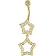 Solid 14kt Yellow Gold Cubic Zirconia Coupled Star Belly Ring