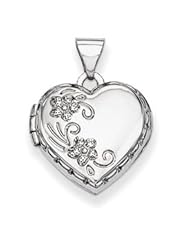 Genuine IceCarats Designer Jewelry Gift 14K White Gold Polished Heart-Shaped Reversible Floral Locket