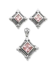 Genuine IceCarats Designer Jewelry Gift Sterling Silver Pink Cz Pendant & Earring Set