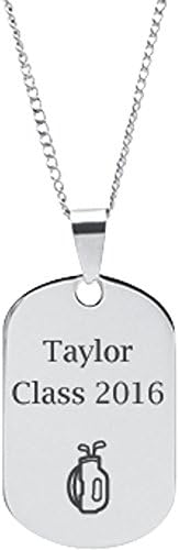 Stainless Steel Engravable Golf Bag Dog Tag Pendant on 18" Cable Chain