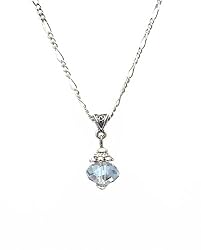 Necklace - N455 - Faceted Fire Polished Crystal Glass Ball Hung on Silver Tone Necklace - 16" ~ Light Blue Iridescent
