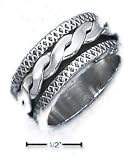 Sterling Silver Mens 11mm Rope Spinner Ring Criss-Cross Textured Edges - Size 9.0