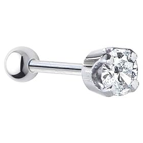 18 Gauge 5/16 Inches -Solid 14KT White Gold 4mm Cubic Zirconia Cartilage Earring Body Jewelry