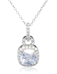 Sterling Silver Square Cubic-Zirconia Drop Pendant Necklace, 18"