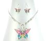 Beautiful Fancy Colorful Butterfly Charm Necklace & Matching Earrings Set