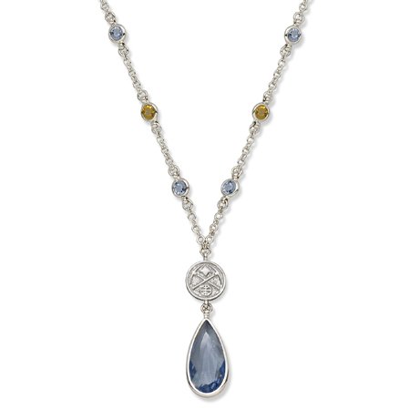Denver Nuggets Necklace - Blue W/ Yellow Crystals & Team Logo