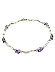 14k Gold Tennis Bracelet with Genuine Round Diamonds & Oval Amethysts