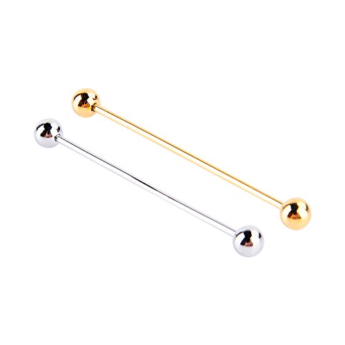 Yosoo 2 Pcs Men Silver Gold Plated Tone Steel Collar Tie Pin Stud Barbell Bar Clip Clasp Brooch 6CM
