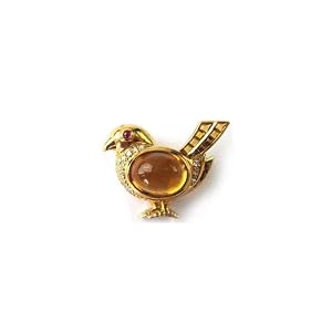 Animal Collection Citrine,Ruby and Diamond Bird 18KYG Pin by