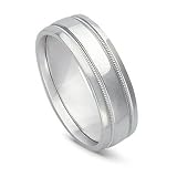 14k White Gold Milgrained Men's Wedding Band, 7mm