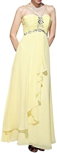 YANDI Women's Sweetheart Spaghetti Strap Beading Long Formal Dress Yellow L