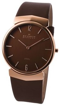 Skagen #696XLRLD Men's Rose Gold Tone Slim Leather Strap Watch