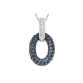 2 Carat Sapphire and Diamond 14K White Gold Pendant w/Chain 2 Carat Sapphire and Diamond 14K White Gold Pendant w/Chain