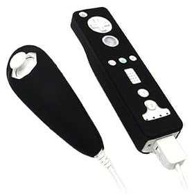 Kroo Silicone Skin Case for Nintendo Wii Remote and Nunchuck (Black)