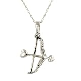 10k White Gold Diamond-Accent Cupid Heart Arrow and Bow Pendant (1/10 cttw, J-K Color, I2-I3 Clarity)