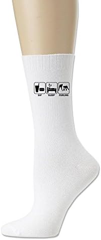 Eat Sleep Curling Crew Socks White