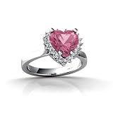 14K White Gold Heart Created Pink Sapphire Ring