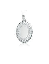 Sterling Silver Oval Floral Pendant Photo Locket (15 x 28 mm)