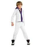 Justin Bieber Concert White Purple Hoodie Official Child Halloween Costume + Bonus Wig (Size: Large 12-14)
