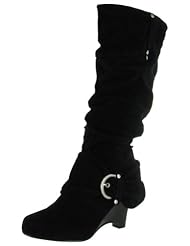 Hot Fashion Naylie 09 Womens Boots Faux Suede Buckle Black Size 7