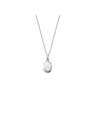 14k White Gold Childrens Oval Locket Necklace, 13"
