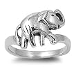 Sterling Silver Ring - Elephant - Face Height: 12 mm - Band Width: 3 mm - Size: 5-10