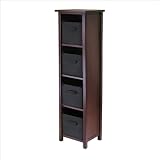 Winsome Wood Verona Wood 5 Tier Open Cabinet with 4 Black Folding Fabric Baskets