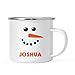 Andaz Press Personalized Kids 11oz. Christmas Hot Chocolate Stainless Steel Campfire Coffee Mug Gift, Snowman with Carrot Nose, 1-Pack, Custom Name Enamel Metal Camp Cup for Grandkids Godson Him Her