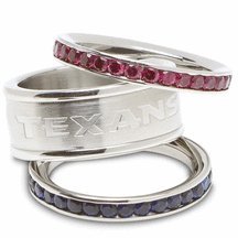 Houston Texans Logo Crystal Stacked Ring Set (Size 8)