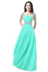 Sweetheart Sheath Sequined Crystal Beaded Chiffon Cap Sleeves Sleeveless Evening Dress/Bridesmaid Dress/Prom Dress 