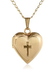Childrens 14k Gold-Filled Heart Engraved Cross Locket Necklace, 15"