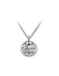 Stellar White (tm) 925 Sterling Silver Disc Charm - Aunt - 16 To 18 Inch Adjustable Chain Included
