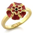 White Metal Gold Plated Ring with Siam CZ - Flower - Size: 6-8