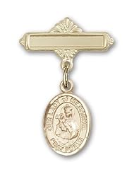 Gold Filled Baby Badge with Our Lady of Mount Carmel Charm and Polished Badge Pin
