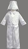 White Christening Baptism Embroidered Vest with Satin Shirt, Pants and Hat
