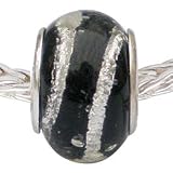 LovingtheBead © 'Black & Silver Tinsel' Murano Glass Slide-On & Slide-Off Bead Charm